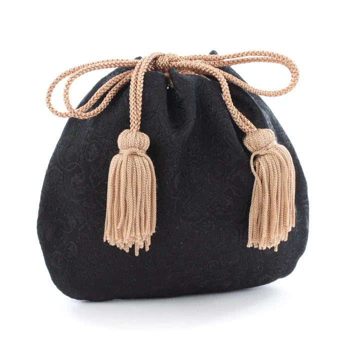 Nishijin-ori Small Drawstring Bag - Grapevine / Black -, Made in Kyoto, Japan, Japanese traditional craft purse