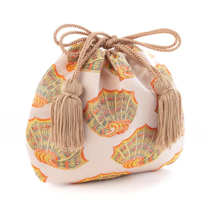 Nishijin-ori Small Drawstring Bag - Shell -, Made in Kyoto, Japan, Japanese traditional craft purse