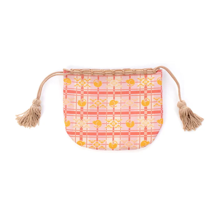 Nishijin-ori Small Drawstring Bag - Cat / Pink -, Made in Kyoto, Japan, Japanese traditional craft purse