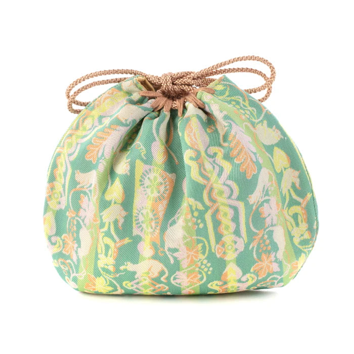 Nishijin-ori Small Drawstring Bag - A CAT IN THE LOVE-SPOON - , Made in Kyoto, Japan, Japanese traditional craft purse