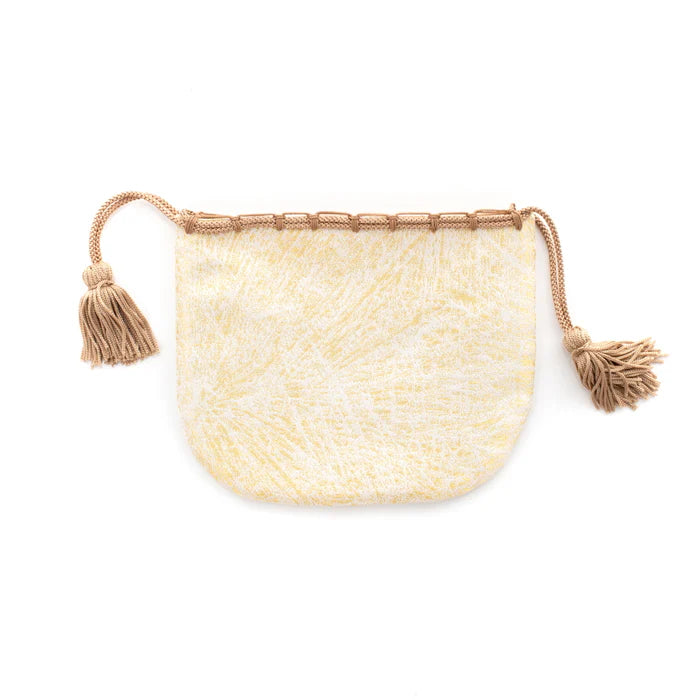 Nishijin-ori Small Drawstring Bag - Crumpled Pattern / Gold and White -, Made in Kyoto, Japan, Japanese traditional craft purse
