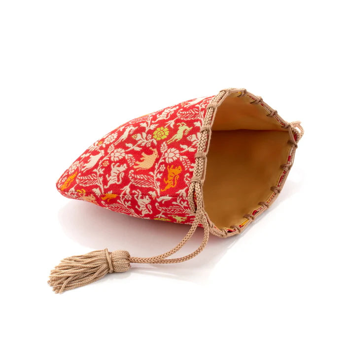 Nishijin-ori Small Drawstring Bag - Tiger / Red -, Made in Kyoto, Japan, Japanese traditional craft purse