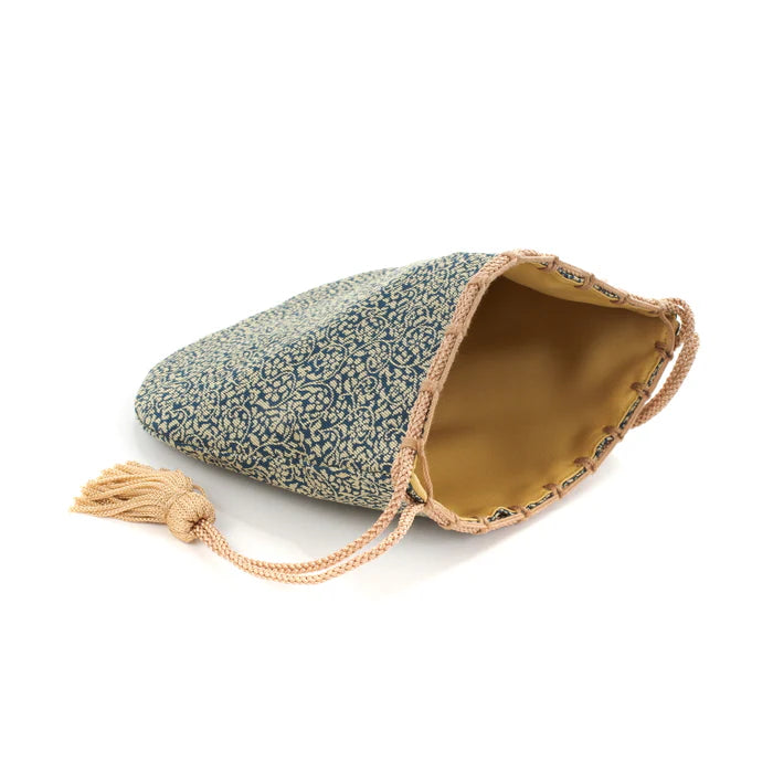Nishijin-ori Small Drawstring Bag - Flower and Arabesque Pattern / Navy Blue -, Made in Kyoto, Japan, Japanese traditional craft purse