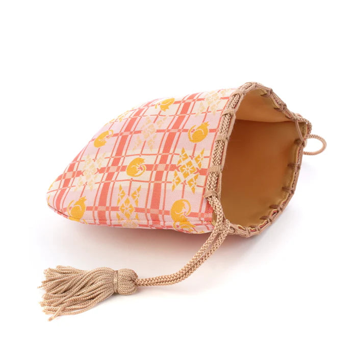 Nishijin-ori Small Drawstring Bag - Cat / Pink -, Made in Kyoto, Japan, Japanese traditional craft purse