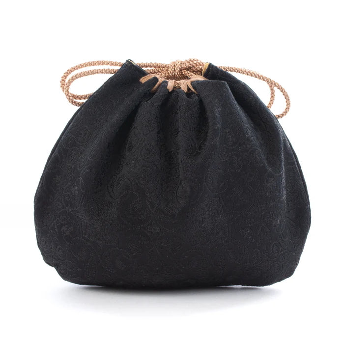Nishijin-ori Small Drawstring Bag - Grapevine / Black -, Made in Kyoto, Japan, Japanese traditional craft purse