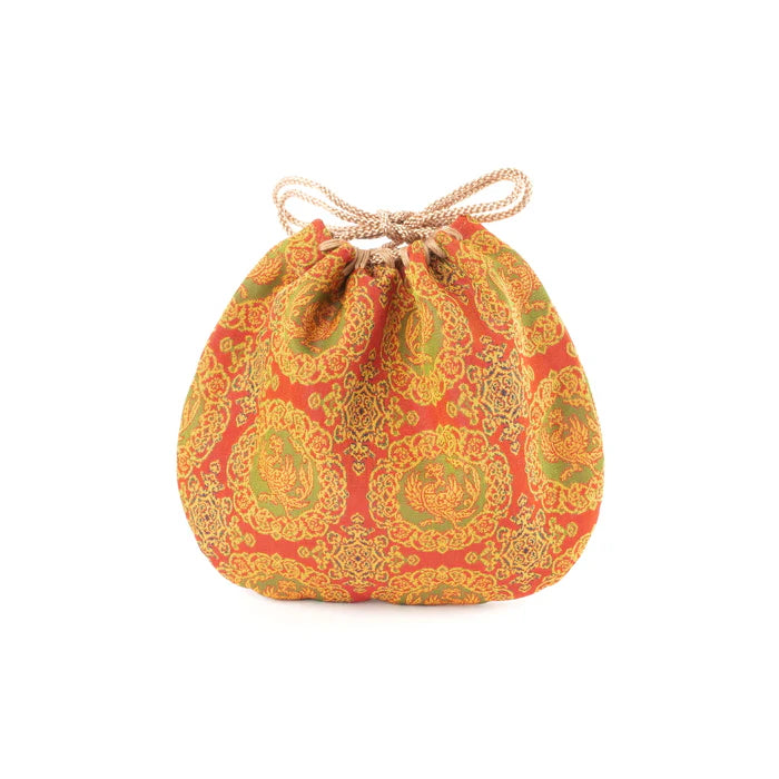 Nishijin-ori Small Drawstring Bag - Phoenix / Red -, Made in Kyoto, Japan, Japanese traditional craft purse