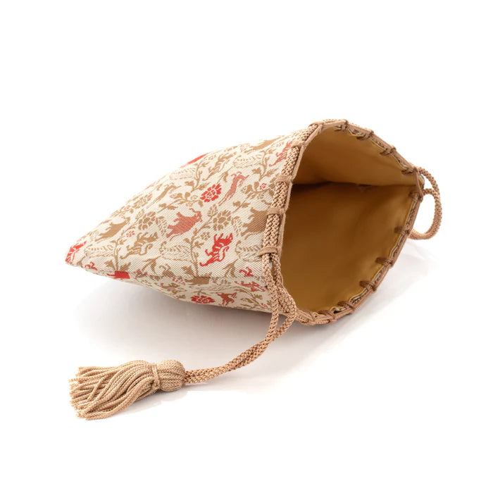 Nishijin-ori Small Drawstring Bag - Tiger / Cream -, Made in Kyoto, Japan, Japanese traditional craft purse