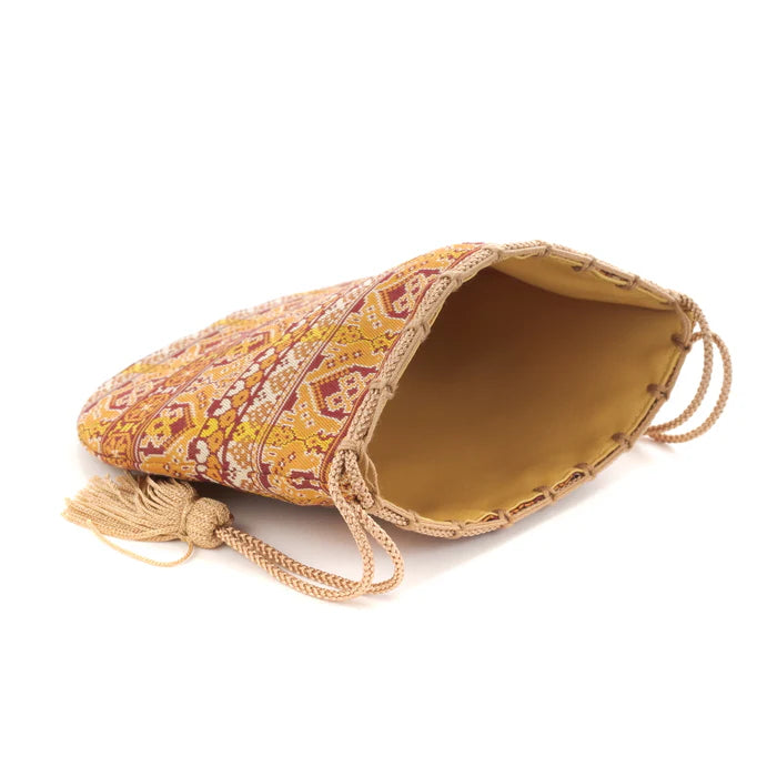 Nishijin-ori Small Drawstring Bag - Cock / Dark Red -, Made in Kyoto, Japan, Japanese traditional craft purse