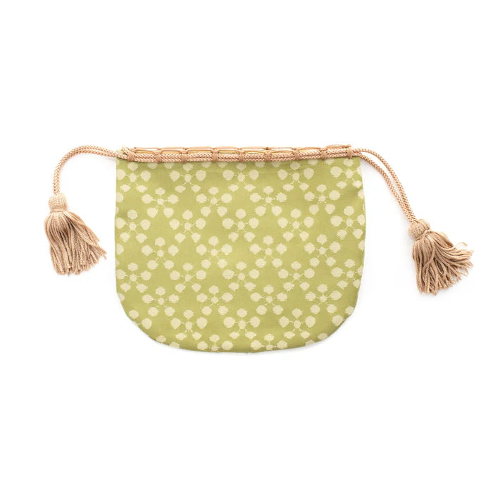 Nishijin-ori Small Drawstring Bag - Plum Blossom / Muted Greenish Yellow -, Made in Kyoto, Japan, Japanese traditional craft purse