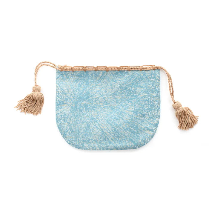Nishijin-ori Small Drawstring Bag - Crumpled Pattern / Blue -, Made in Kyoto, Japan, Japanese traditional craft purse