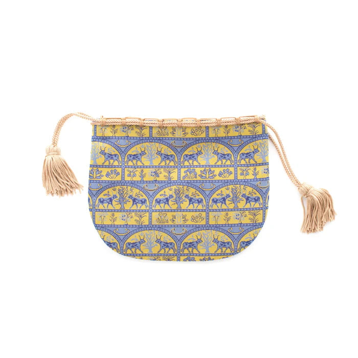Nishijin-ori Small Drawstring Bag - Bull -, Made in Kyoto, Japan, Japanese traditional craft purse