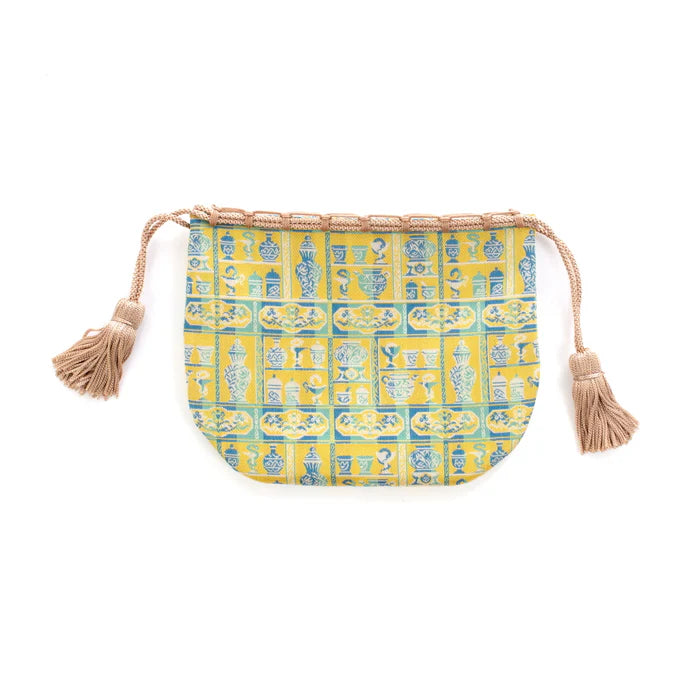 Nishijin-ori Small Drawstring Bag - Snake / Yellow -, Made in Kyoto, Japan, Japanese traditional craft purse