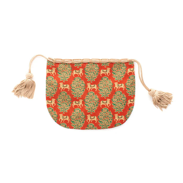 Nishijin-ori Small Drawstring Bag - Bull / Red -, Made in Kyoto, Japan, Japanese traditional craft purse