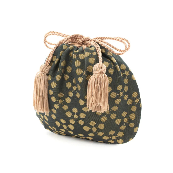 Nishijin-ori Small Drawstring Bag - Plum Blossom / Iron -, Made in Kyoto, Japan, Japanese traditional craft purse