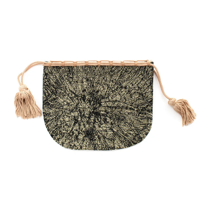 Nishijin-ori Small Drawstring Bag - Crumpled Pattern / Gold and Black -, Made in Kyoto, Japan, Japanese traditional craft purse