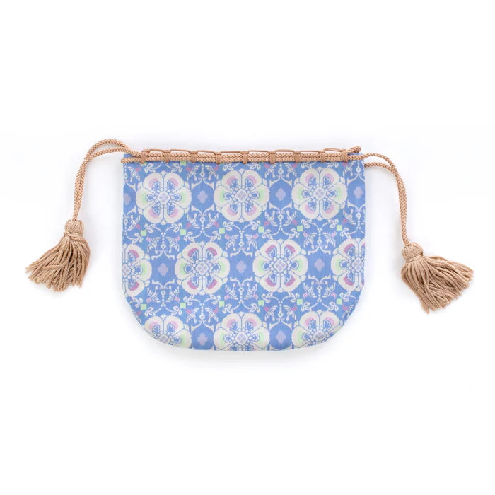 Nishijin-ori Small Drawstring Bag - Flower and Bird / Pale Blue -, Made in Kyoto, Japan, Japanese traditional craft purse