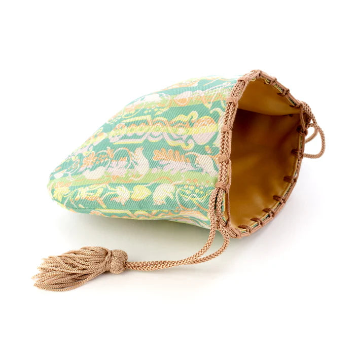 Nishijin-ori Small Drawstring Bag - A CAT IN THE LOVE-SPOON - , Made in Kyoto, Japan, Japanese traditional craft purse