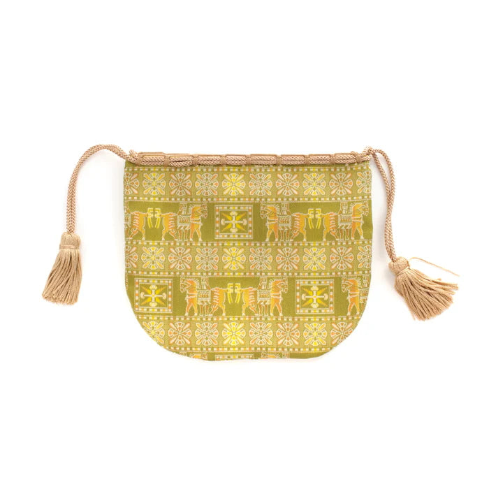 Nishijin-ori Small Drawstring Bag - Horse / Green -, Made in Kyoto, Japan, Japanese traditional craft purse