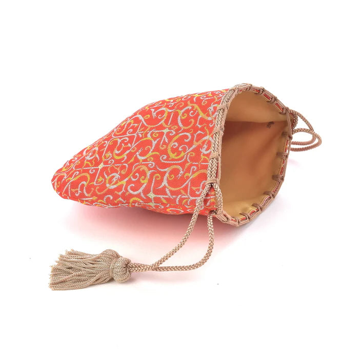 Nishijin-ori Small Drawstring Bag - Dragon / Red -, Made in Kyoto, Japan, Japanese traditional craft purse