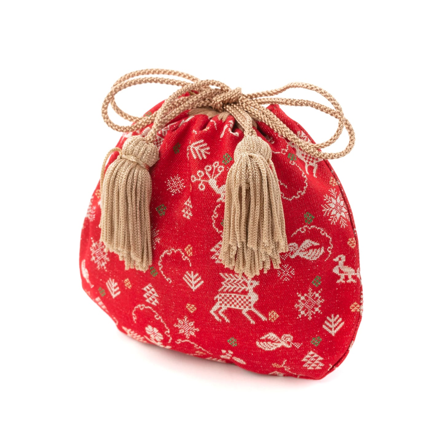 Nishijin-ori Small Drawstring Bag - Reindeer -, Made in Kyoto, Japan, Japanese traditional craft purse