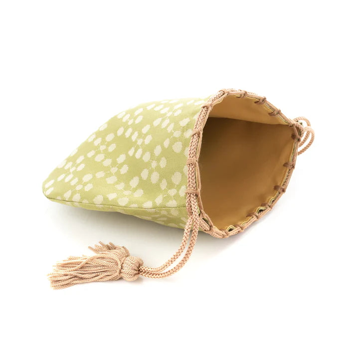 Nishijin-ori Small Drawstring Bag - Plum Blossom / Muted Greenish Yellow -, Made in Kyoto, Japan, Japanese traditional craft purse