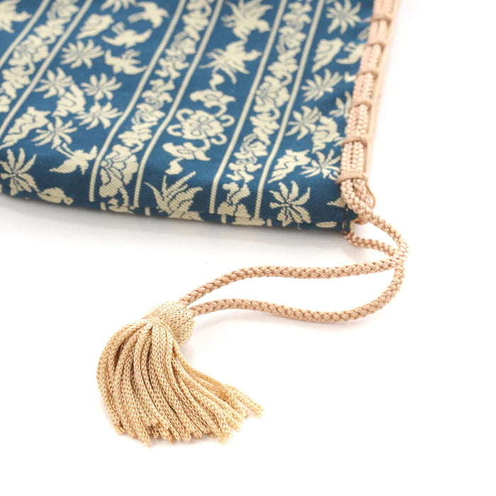 Nishijin-ori Small Drawstring Bag - Bird / Navy Blue -, Made in Kyoto, Japan, Japanese traditional craft purse