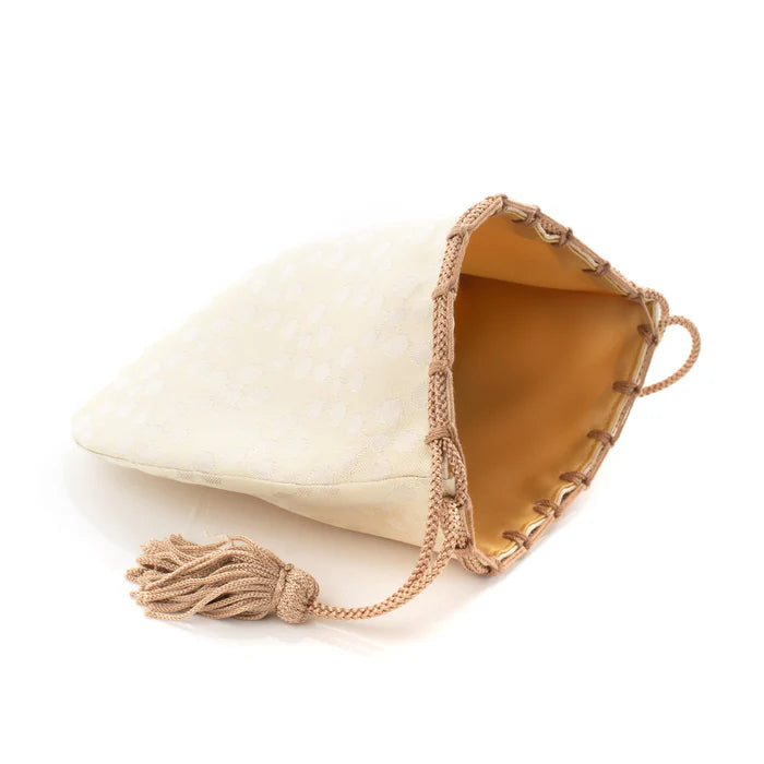 Nishijin-ori Small Drawstring Bag - Plum Blossom / White -, Made in Kyoto, Japan, Japanese traditional craft purse