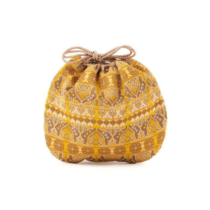 Nishijin-ori Small Drawstring Bag - Cock / Golden Brown -, Made in Kyoto, Japan, Japanese traditional craft purse