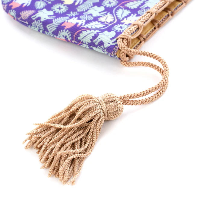 Nishijin-ori Small Drawstring Bag - Flower and Rabbit / Lapis Lazuli -, Made in Kyoto, Japan, Japanese traditional craft purse