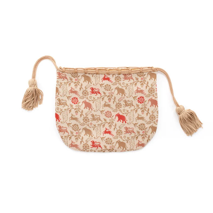 Nishijin-ori Small Drawstring Bag - Tiger / Cream -, Made in Kyoto, Japan, Japanese traditional craft purse