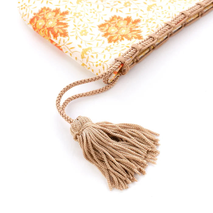 Nishijin-ori Small Drawstring Bag - Flower and Arabesque Pattern / White -, Made in Kyoto, Japan, Japanese traditional craft purse