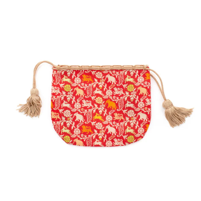 Nishijin-ori Small Drawstring Bag - Tiger / Red -, Made in Kyoto, Japan, Japanese traditional craft purse