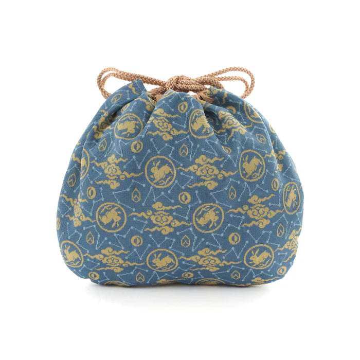 Nishijin-ori Small Drawstring Bag - Rabbit / Blue -, Made in Kyoto, Japan, Japanese traditional craft purse
