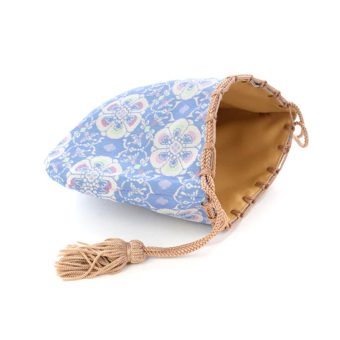 Nishijin-ori Small Drawstring Bag - Flower and Bird / Pale Blue -, Made in Kyoto, Japan, Japanese traditional craft purse