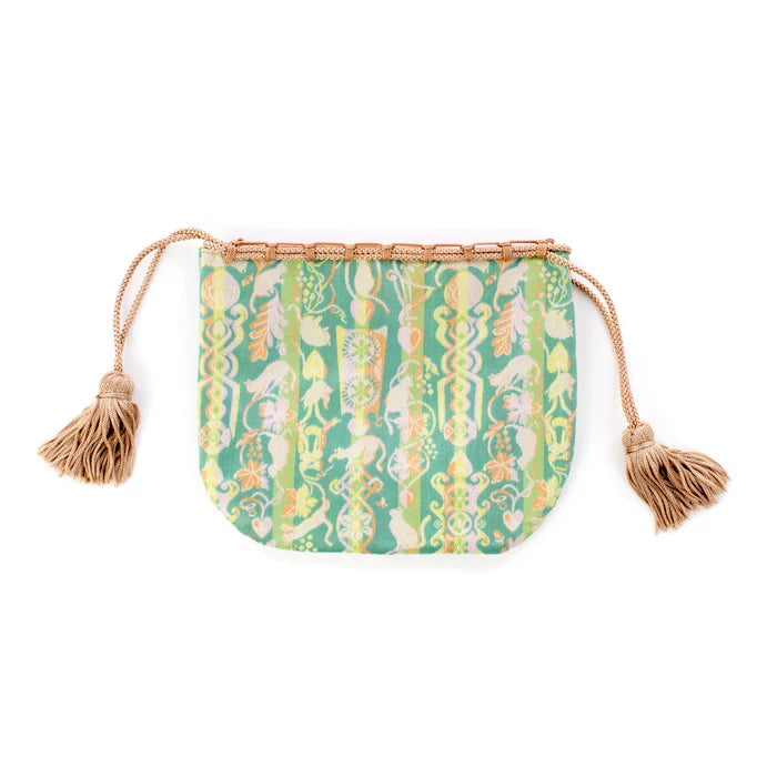 Nishijin-ori Small Drawstring Bag - A CAT IN THE LOVE-SPOON - , Made in Kyoto, Japan, Japanese traditional craft purse