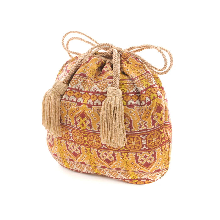 Nishijin-ori Small Drawstring Bag - Cock / Dark Red -, Made in Kyoto, Japan, Japanese traditional craft purse
