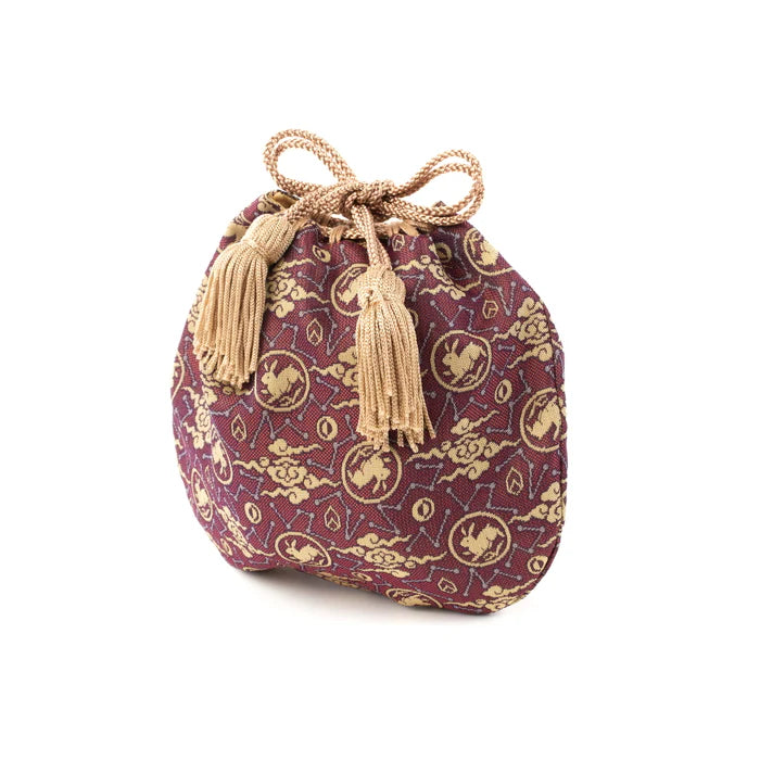 Nishijin-ori Small Drawstring Bag - Rabbit / Purple -, Made in Kyoto, Japan, Japanese traditional craft purse