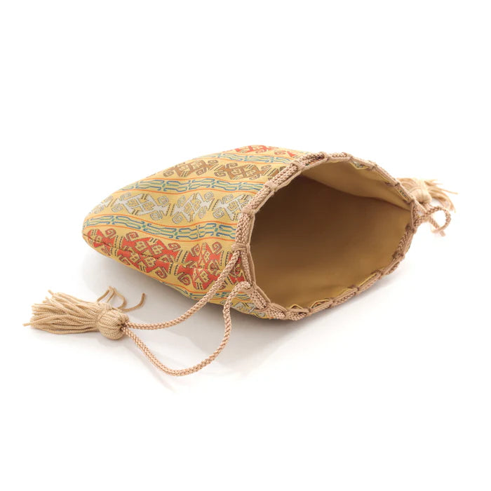 Nishijin-ori Small Drawstring Bag - Monkey -, Made in Kyoto, Japan, Japanese traditional craft purse