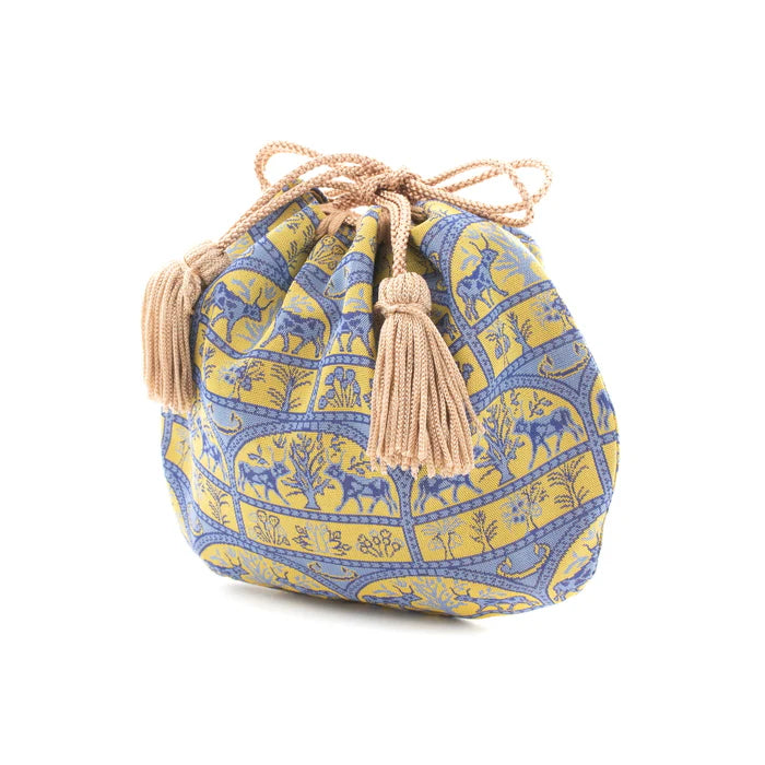 Nishijin-ori Small Drawstring Bag - Bull -, Made in Kyoto, Japan, Japanese traditional craft purse