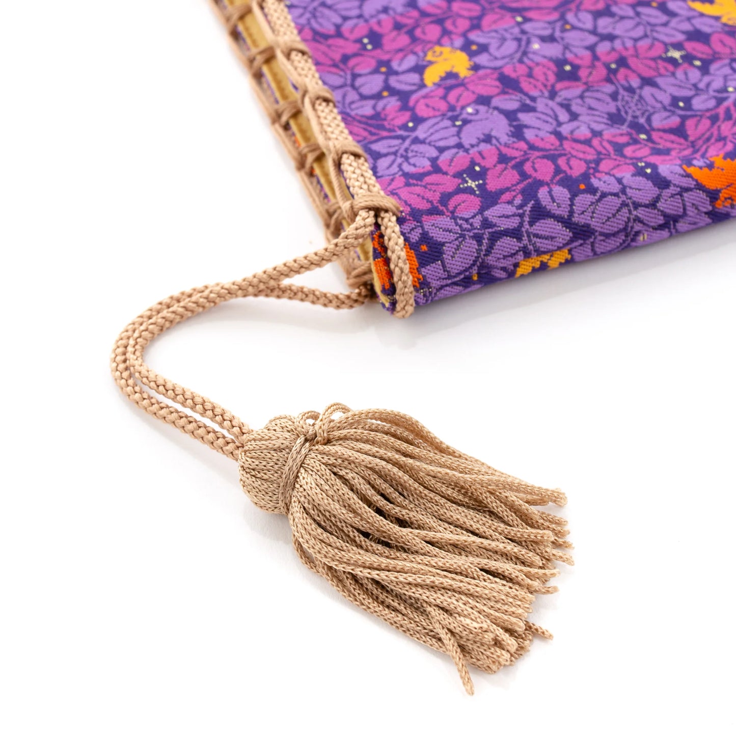 Nishijin-ori Small Drawstring Bag - Awl, hidden Bat and Cat -, Made in Kyoto, Japan, Japanese traditional craft purse