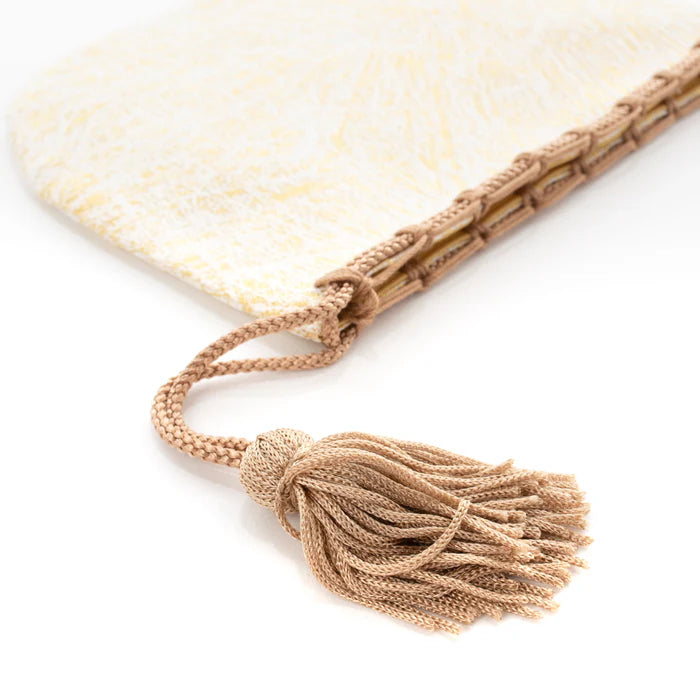 Nishijin-ori Small Drawstring Bag - Crumpled Pattern / Gold and White -, Made in Kyoto, Japan, Japanese traditional craft purse