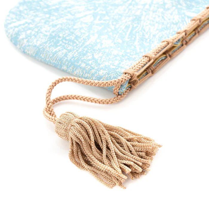 Nishijin-ori Small Drawstring Bag - Crumpled Pattern / Blue -, Made in Kyoto, Japan, Japanese traditional craft purse