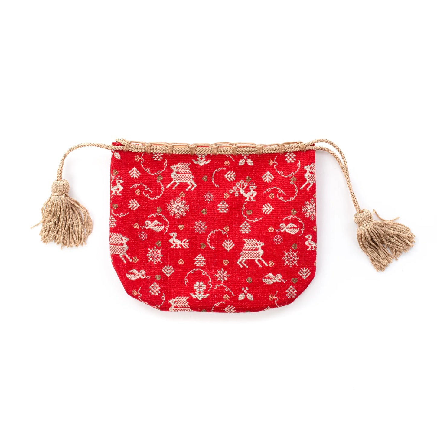 Nishijin-ori Small Drawstring Bag - Reindeer -, Made in Kyoto, Japan, Japanese traditional craft purse