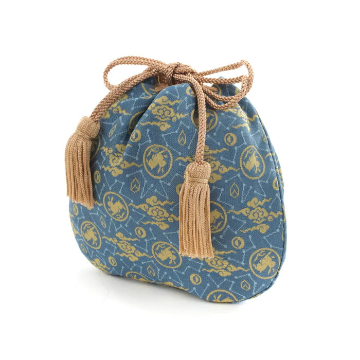 Nishijin-ori Small Drawstring Bag - Rabbit / Blue -, Made in Kyoto, Japan, Japanese traditional craft purse