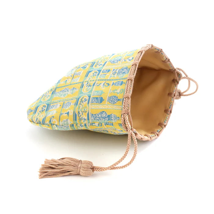 Nishijin-ori Small Drawstring Bag - Snake / Yellow -, Made in Kyoto, Japan, Japanese traditional craft purse