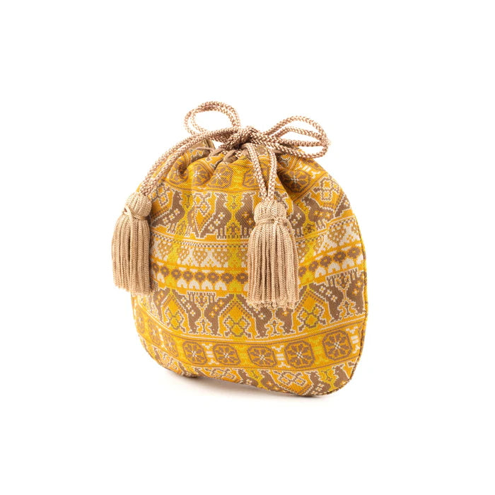 Nishijin-ori Small Drawstring Bag - Cock / Golden Brown -, Made in Kyoto, Japan, Japanese traditional craft purse