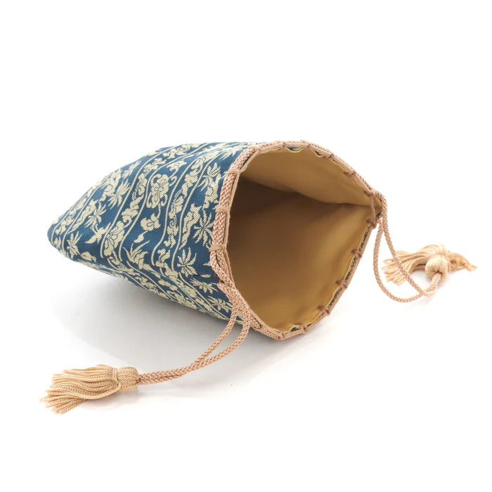 Nishijin-ori Small Drawstring Bag - Bird / Navy Blue -, Made in Kyoto, Japan, Japanese traditional craft purse