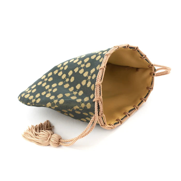 Nishijin-ori Small Drawstring Bag - Plum Blossom / Iron -, Made in Kyoto, Japan, Japanese traditional craft purse