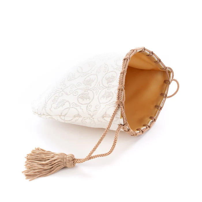 Nishijin-ori Small Drawstring Bag - Grapevine / White Silver -, Made in Kyoto, Japan, Japanese traditional craft purse