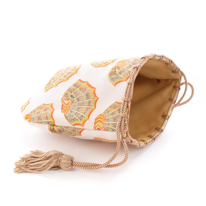 Nishijin-ori Small Drawstring Bag - Shell -, Made in Kyoto, Japan, Japanese traditional craft purse